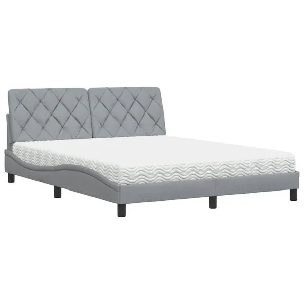 Pat cu saltea, gri deschis, 160×200 cm, textil
