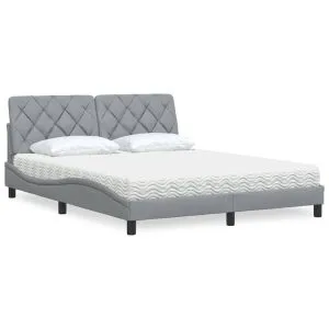Pat cu saltea, gri deschis, 160×200 cm, textil