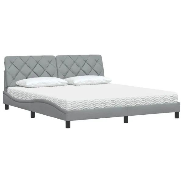 Pat cu saltea, gri deschis, 180×200 cm, material textil