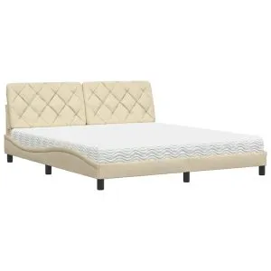 Pat cu saltea, crem, 180×200 cm, textil
