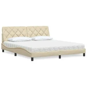 Pat cu saltea, crem, 180×200 cm, textil