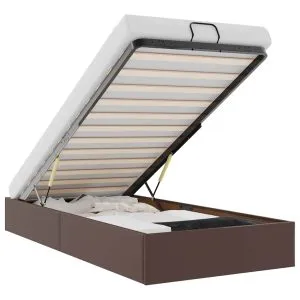 Cadru de pat otoman fără saltea maro 90x200cm piele artificială