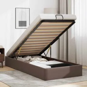 Cadru de pat otoman fără saltea maro 90x200cm piele artificială