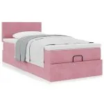 Cadru de pat otoman cu saltea, catifea roz 80x200cm
