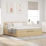 Cadru de pat otoman cu saltele crem 200x200cm stofa