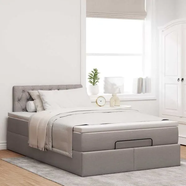 Pat otoman cu saltea și LED-uri, gri taupe, 120x190cm, textil