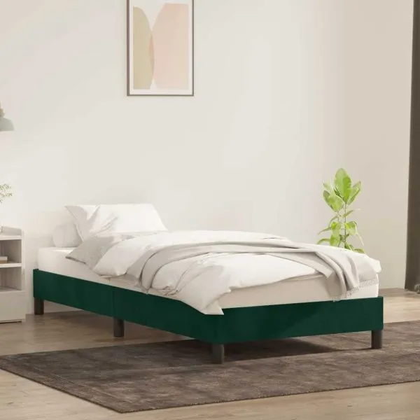 Cadru de pat fără saltea, verde închis, 80×210 cm, catifea