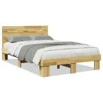 Cadru de pat cu tăblie fără saltea 120×200 cm lemn masiv stejar