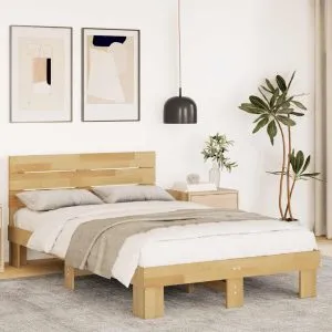 Cadru de pat cu tăblie fără saltea 120x200 cm lemn masiv stejar