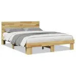Cadru de pat cu tăblie fără saltea 150×200 cm lemn masiv stejar