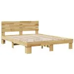 Cadru de pat cu tăblie fără saltea 150×200 cm lemn masiv stejar