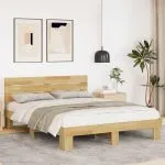 Cadru de pat cu tăblie fără saltea 150×200 cm lemn masiv stejar