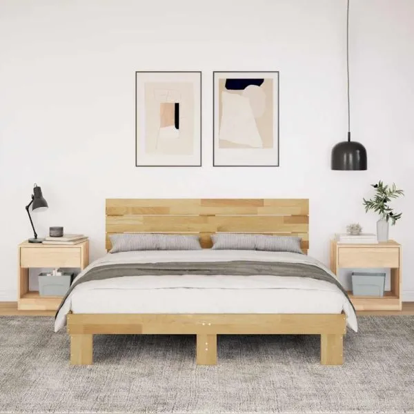 Cadru de pat cu tăblie fără saltea 135×190 cm lemn masiv stejar