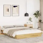 Cadru de pat fără saltea 140×190 cm din lemn masiv de stejar