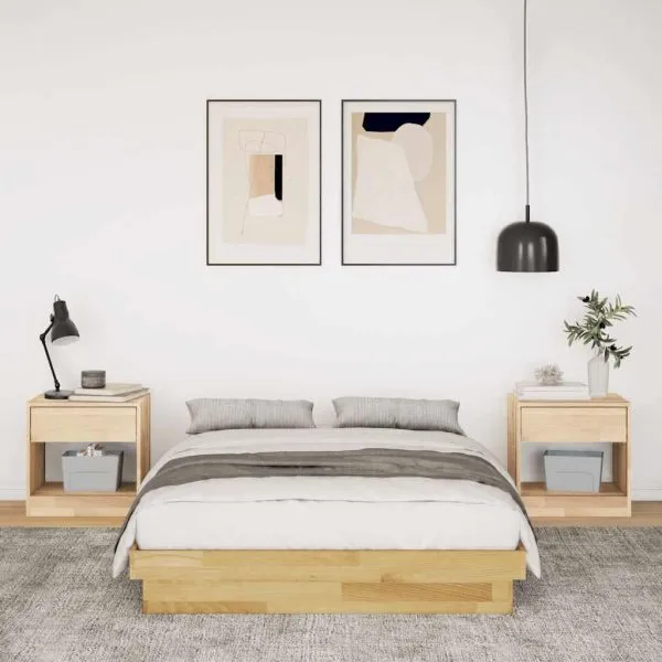 Cadru de pat fără saltea 120×190 cm din lemn masiv de stejar