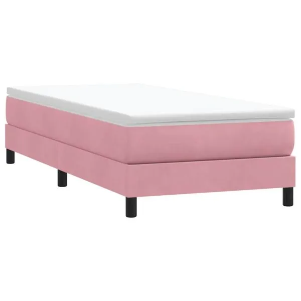 Pat cu arcuri fără saltea roz 90×210 cm catifea