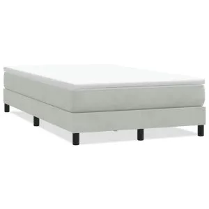 Pat cu arcuri fără saltea gri deschis 120×210 cm catifea