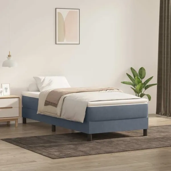 Pat cu arcuri fără saltea Gri închis 80×220 cm catifea