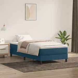 Pat cu arcuri fără saltea Albastru închis 90×220 cm catifea
