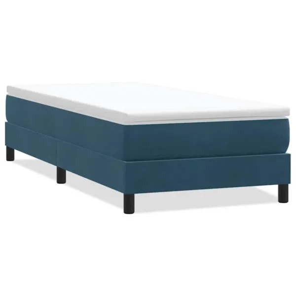 Pat cu arcuri fără saltea Albastru închis 100×220 cm catifea
