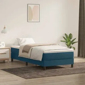 Pat cu arcuri fără saltea Albastru închis 100×220 cm catifea