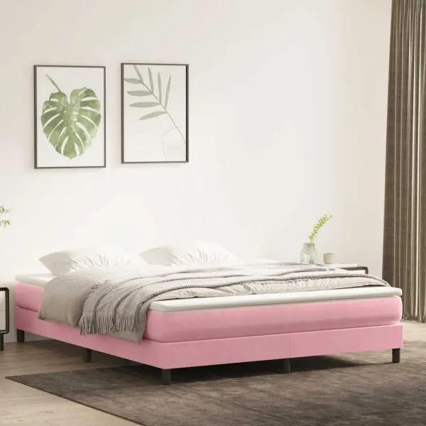 Pat cu arcuri fără saltea roz 180×220 cm catifea