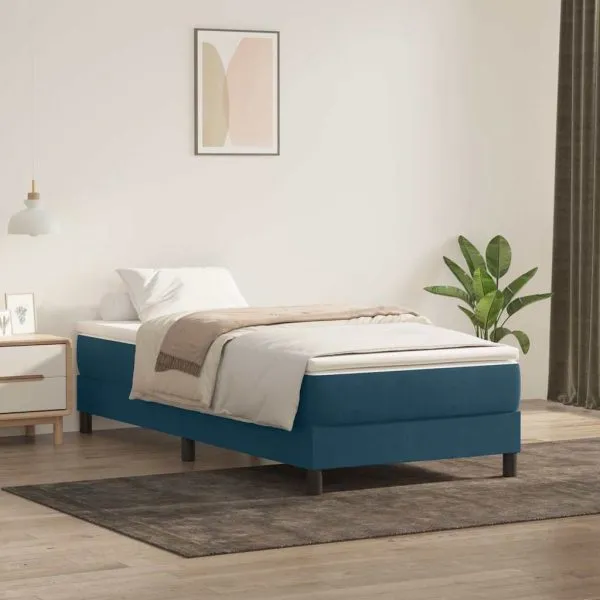 Pat box spring cu saltea, albastru închis, 80×210 cm, catifea