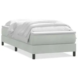 Pat box spring cu saltea, gri deschis, 90×210 cm, catifea