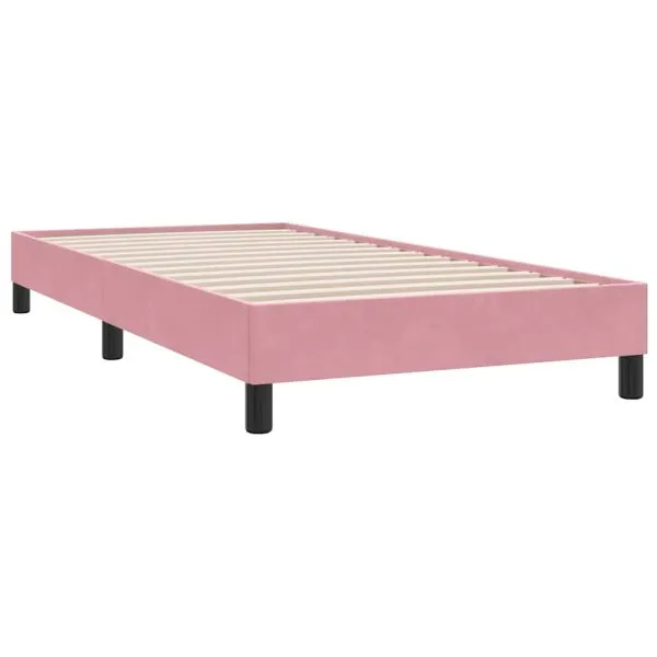 Pat box spring cu saltea, roz, 90×210 cm, catifea