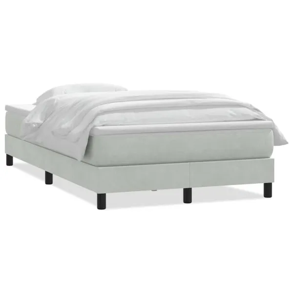 Pat continental cu saltea, gri deschis, 120×210 cm, catifea