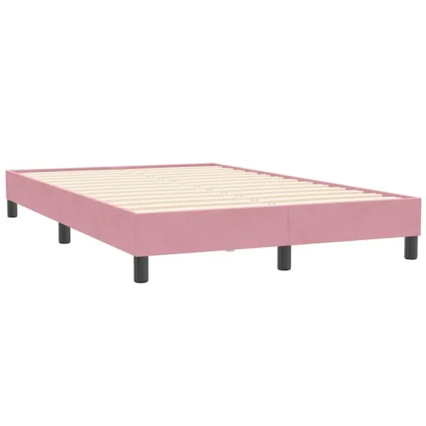 Pat box spring cu saltea, roz, 120×210 cm, catifea