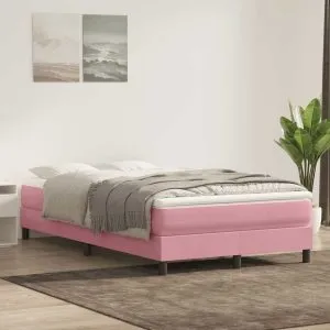 Pat box spring cu saltea, roz, 120×210 cm, catifea