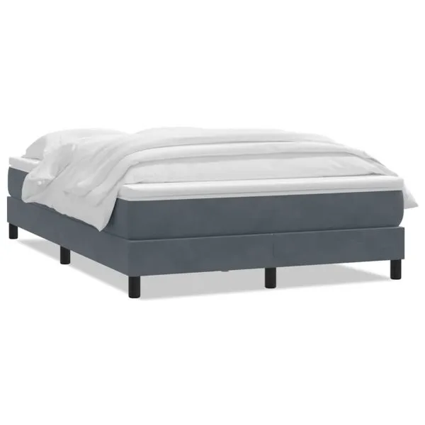 Pat box spring cu saltea, gri închis, 140×210 cm, catifea