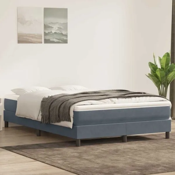 Pat box spring cu saltea, gri închis, 140×210 cm, catifea