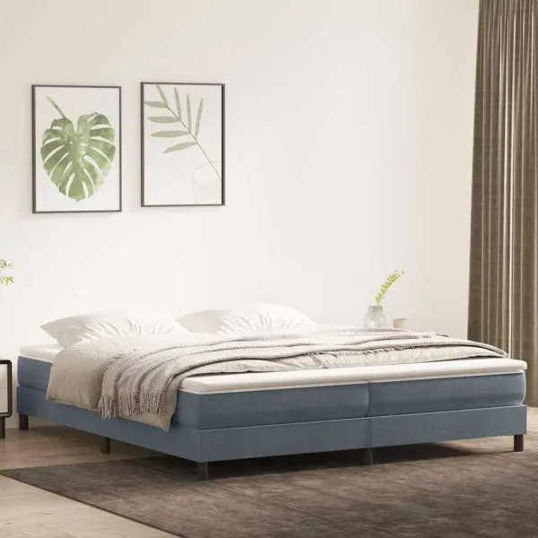 Pat box spring cu saltea, gri închis, 180×210 cm, catifea