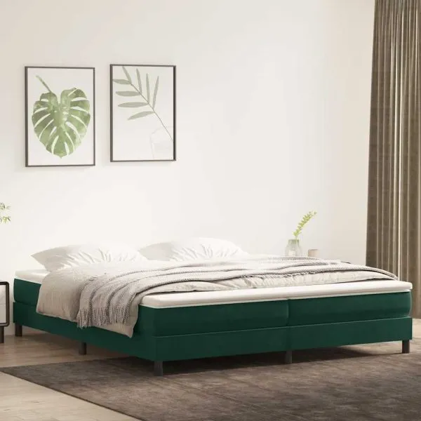 Pat box spring cu saltea, verde închis, 180×210 cm, catifea