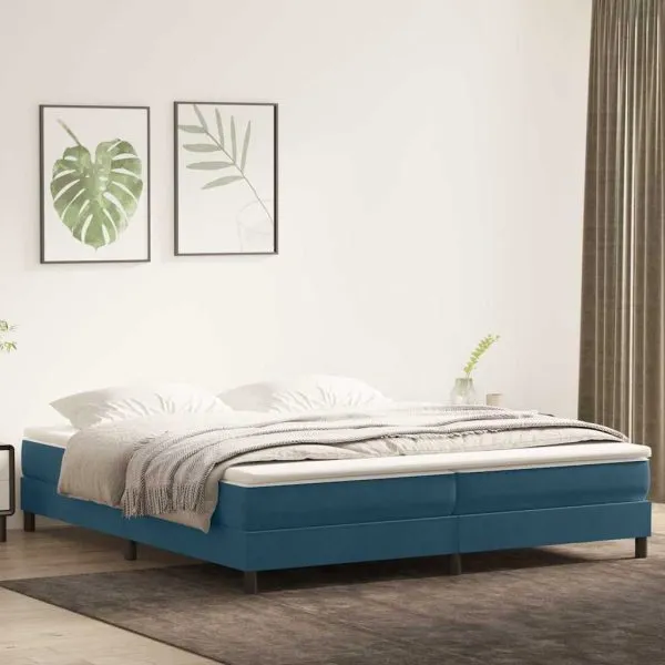 Pat box spring cu saltea, albastru închis, 200×210 cm, catifea