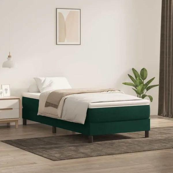 Pat box spring cu saltea, verde închis, 80×220 cm, catifea