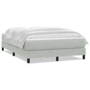 Pat box spring cu saltea, gri deschis, 140×220 cm, catifea