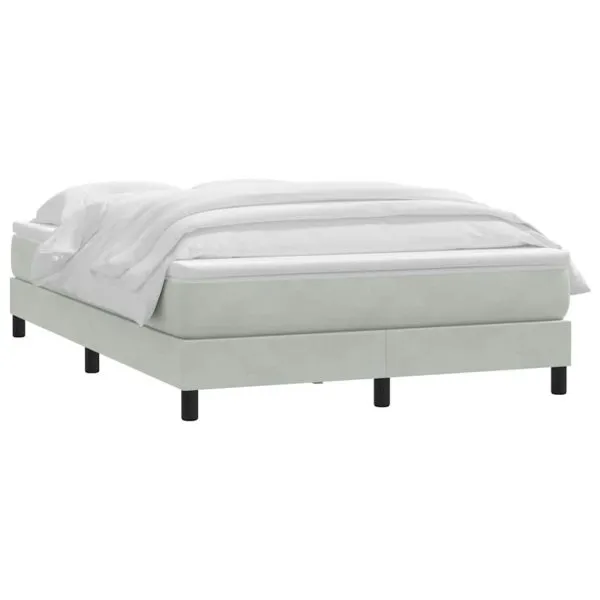Pat box spring cu saltea, gri deschis, 140×220 cm, catifea
