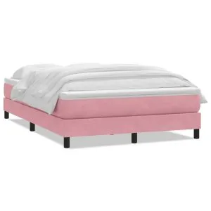 Pat box spring cu saltea, roz, 140×220 cm, catifea