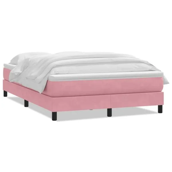 Pat box spring cu saltea, roz, 140×220 cm, catifea