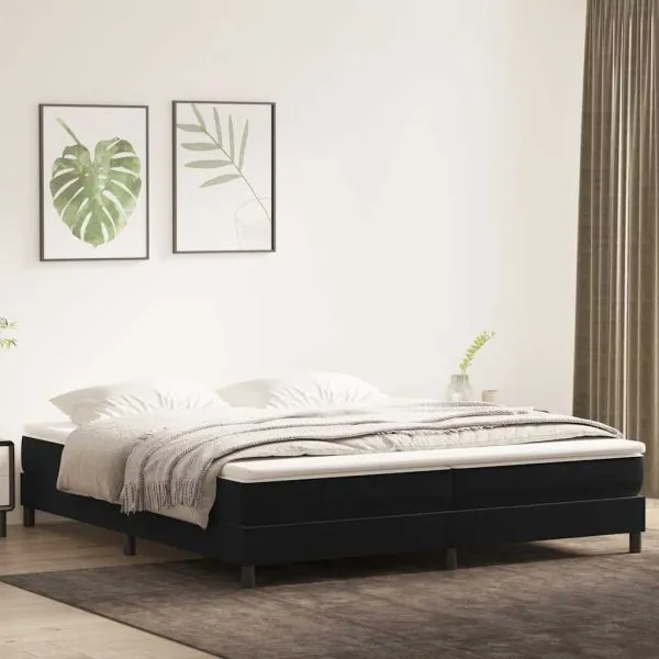 Pat box spring cu saltea, negru, 180×220 cm, catifea
