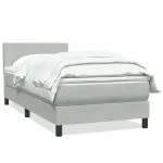 Pat box spring cu saltea, gri deschis, 100×210 cm, catifea