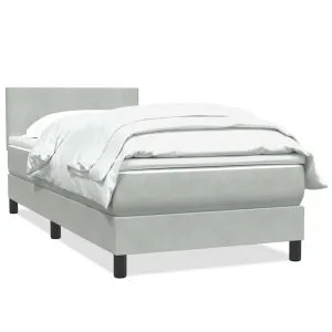 Pat box spring cu saltea, gri deschis, 100×210 cm, catifea