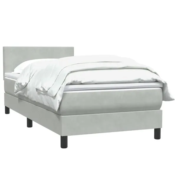 Pat box spring cu saltea, gri deschis, 100×210 cm, catifea