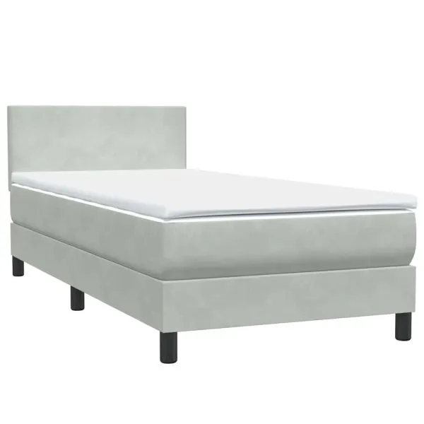 Pat box spring cu saltea, gri deschis, 100×210 cm, catifea