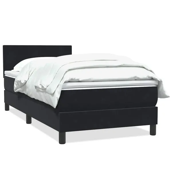 Pat box spring cu saltea, negru, 100×210 cm, catifea