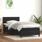 Pat box spring cu saltea, negru, 100×210 cm, catifea