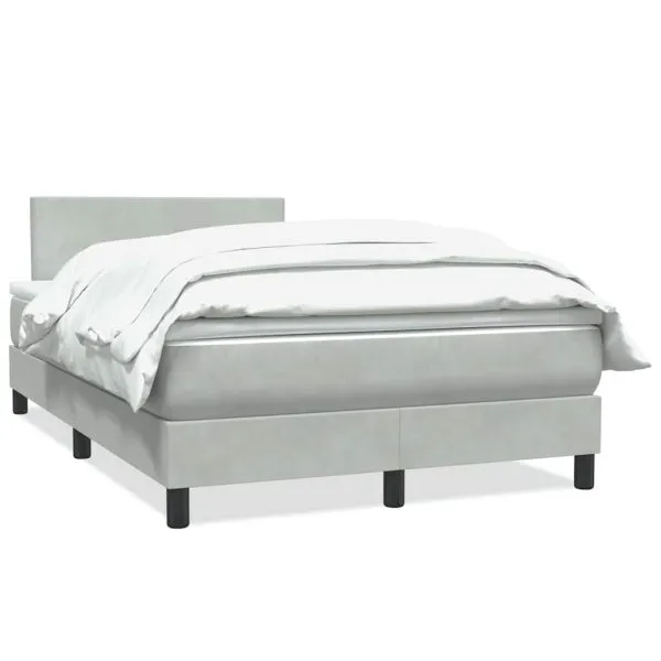 Pat continental cu saltea, gri deschis, 120×210 cm, catifea